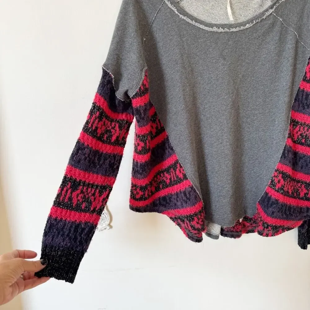 Free People Sinner Sweater Knit Sleeve Gray Sweatshirt S